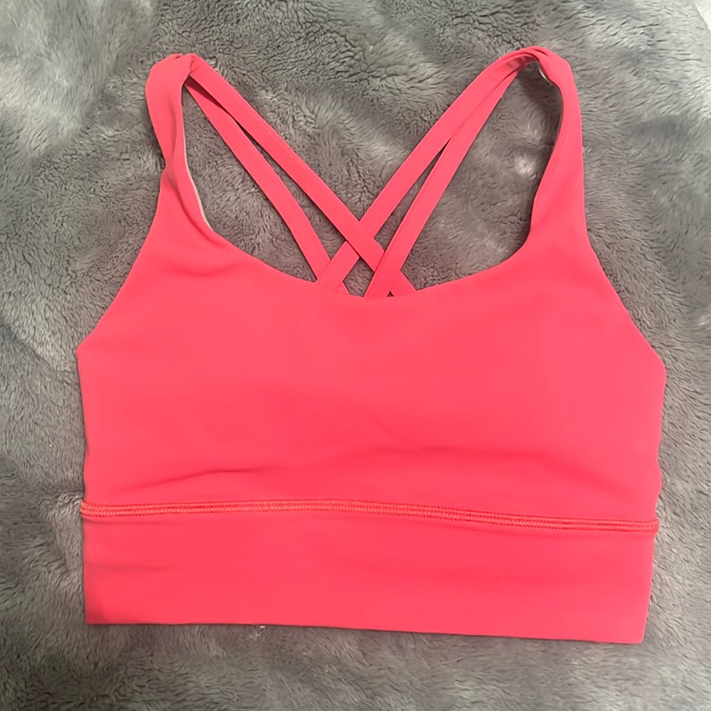 Lululemon energy longline bra, size 4, coral pink